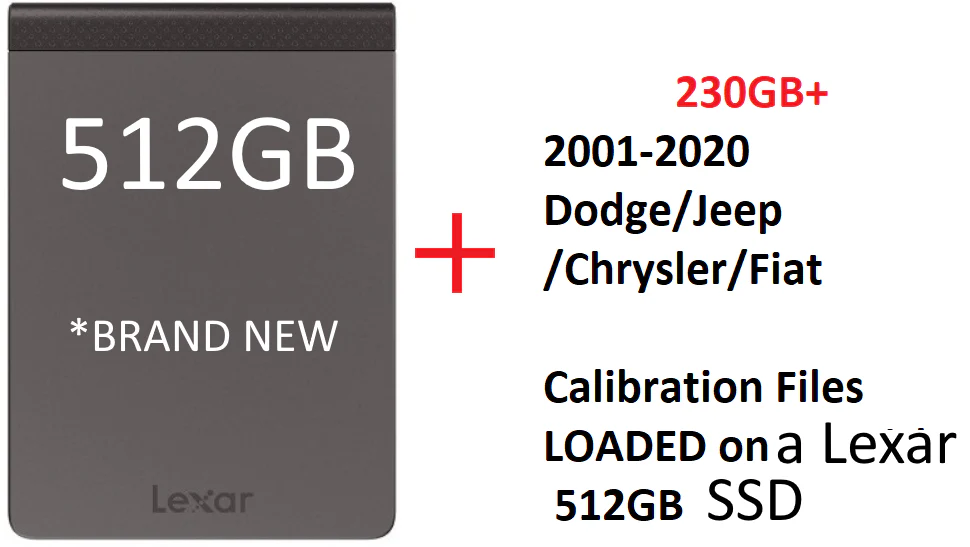 💽 **512 GB Lexar SL200 SSD (NEW) - Full Activation & Version 3.1** + 🚙 Dodge / Chrysler / Jeep / Fiat ECU & Module Calibration Pack 2001 – 2020 🔧✨